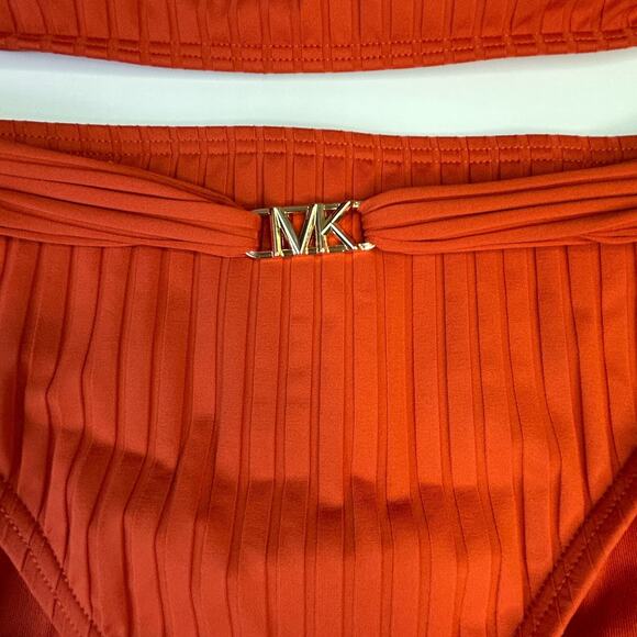 Michael Kors Ribbed Two Piece Swimsuit Terracotta MM6P064 Women Small NWT - Picture 5 of 10